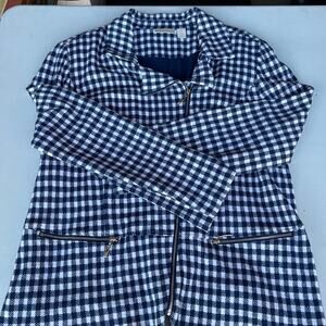 Chicos Blue & White Gingham Jacket: Size 3xl
